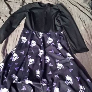 beautiful Halloween dress, plus sized. black and purple with skulls